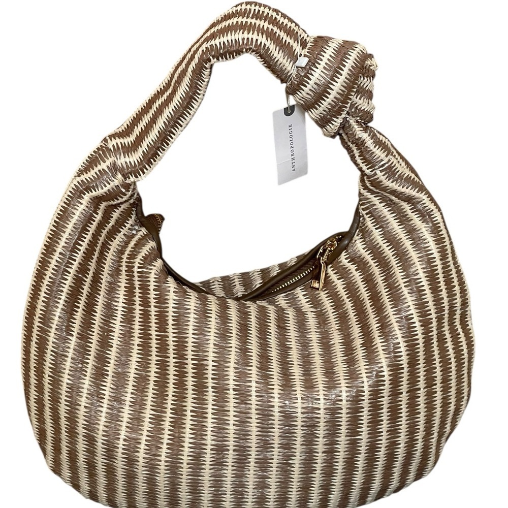 Anthropologie Melie Bianco The Brigitte Satchel Raffia Edition in Tan / Cream
